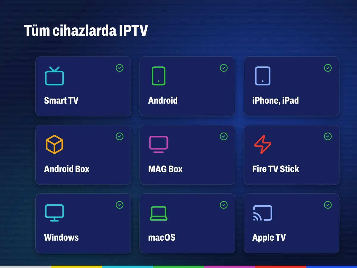 Tüm cihazlarda IPTV desteği: Smart TV, telefon, tablet, TV Box ve bilgisayar